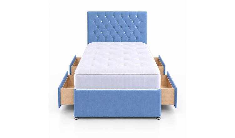 Comfy Deluxe 4ft Small Double      4 Drawer  Velvet  Divan Bed Set -  Sky Blue