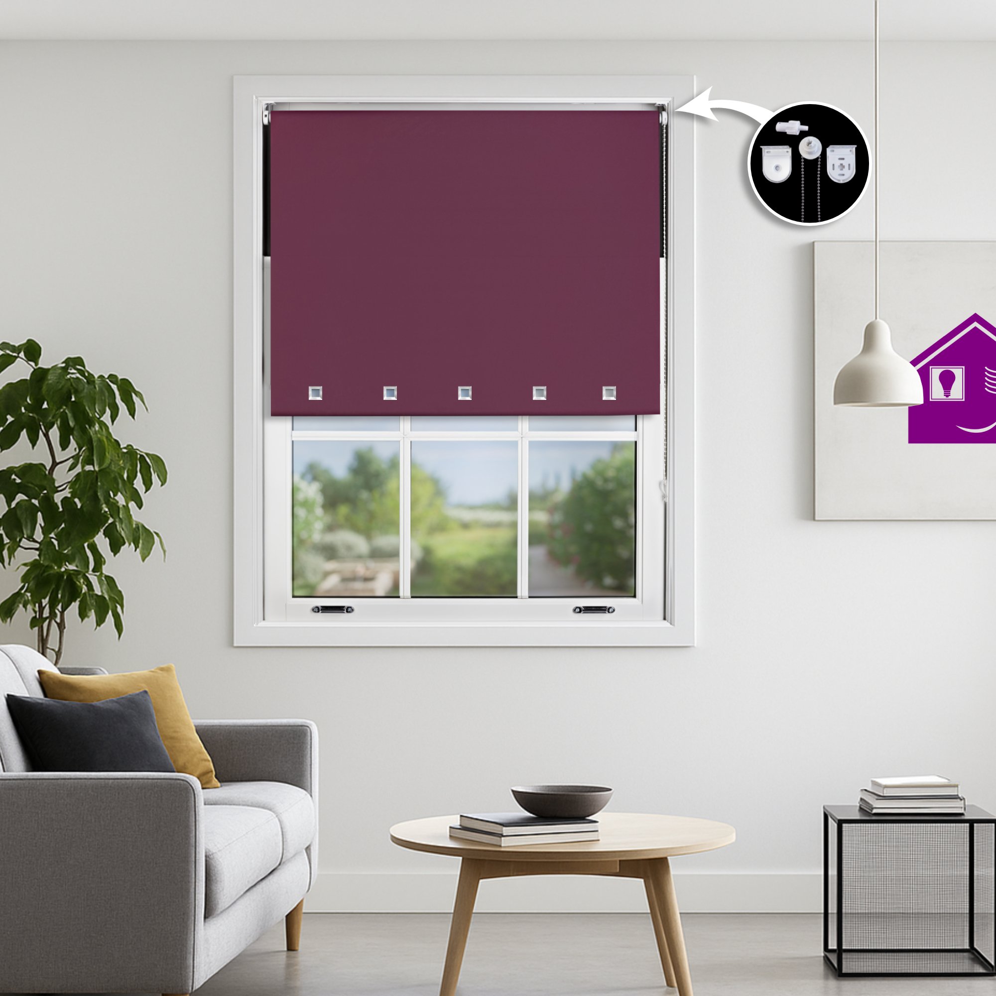 Furnished Aubergine Blackout Roller Blind Square Eyelets - 210 x 165cm - Image 1