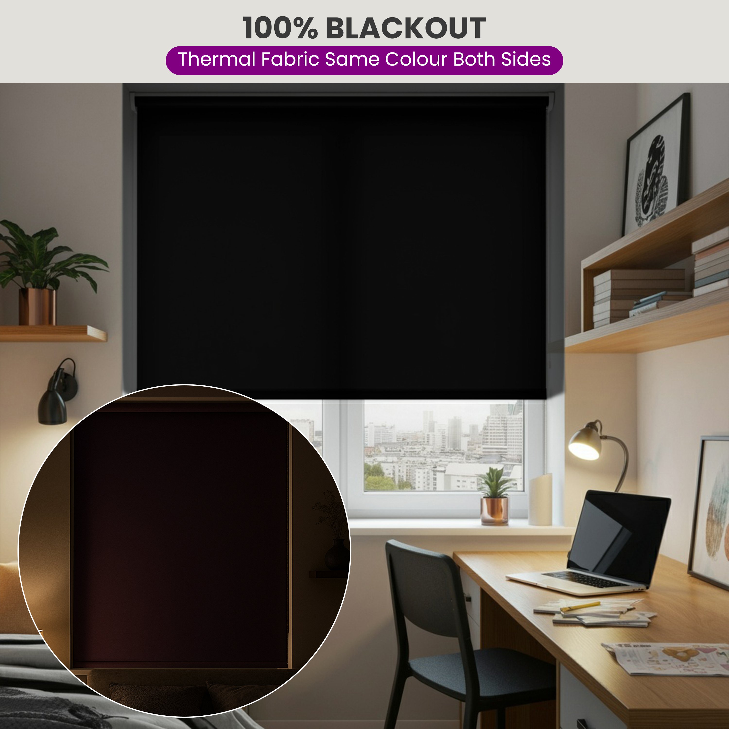 Furnished Aubergine Blackout Roller Blind Square Eyelets - 210 x 165cm - Image 4