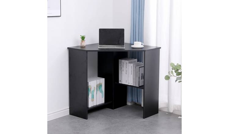 Home Source Wellington Compact Corner Desk with 2 Storage Shelves - Black