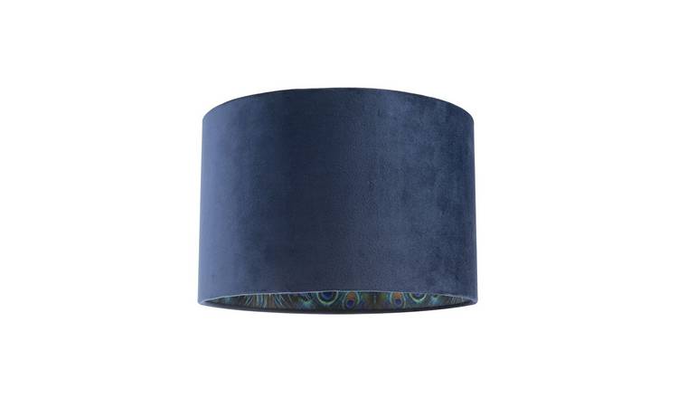 Happy Homewares Midnight Blue Velvet with Colourful Peacock Lampshade - 30cm