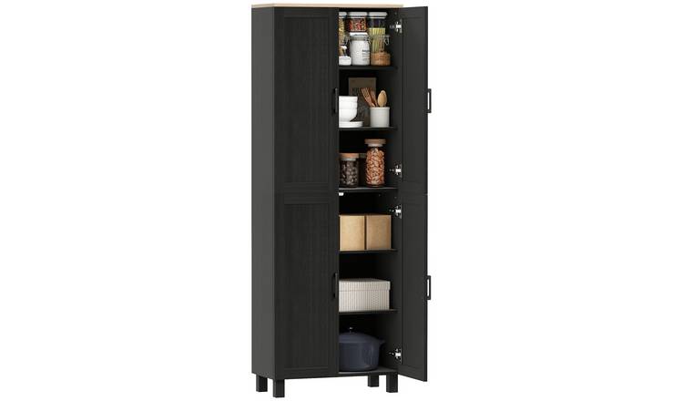 HOMCOM 4 Door Modern Kitchen Cupboard with Adjustable Shelves - Black