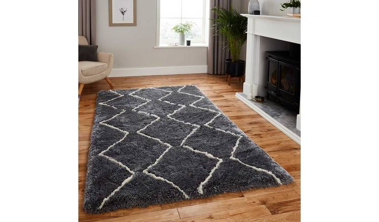 Mega Flooring Grey Shaggy Geometric Rug - 120 x 170cm