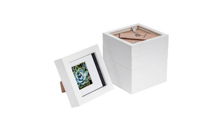 Nicola Spring 3D Box Photo Frames - 4 x 4" with Mount - Set of 5 - White