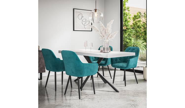 Furniture Online Donni Anika Marble Effect Dining Table & 4 Blue Chairs