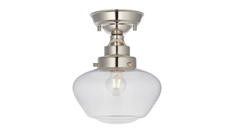 Loops Direct Clear Glass Semi Flush Ceiling Light - Polished Nickel