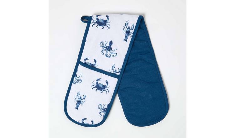 Homescapes Blue Sea Animal Double Oven Glove - Blue