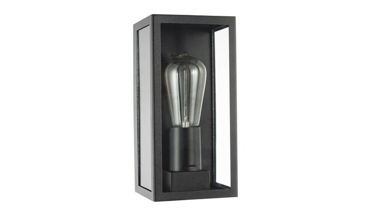 Happy Homewares Rectangular in Matte Black with Clear Outdoor Wall Light - 12cm