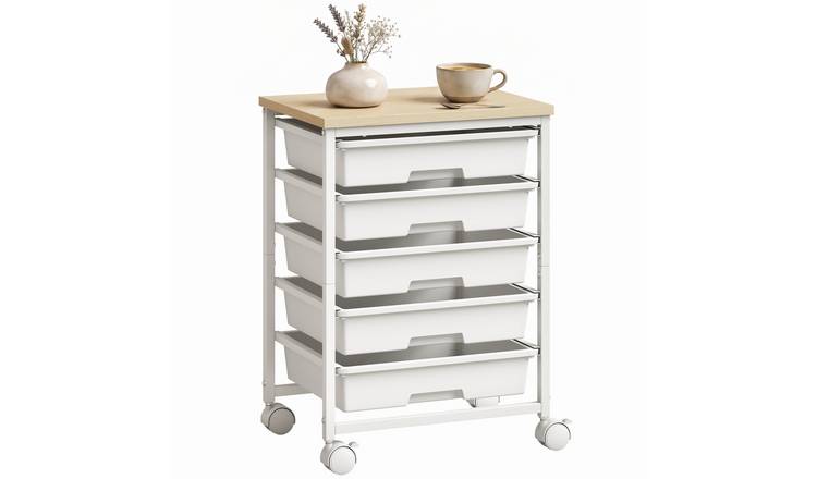 HOMCOM 6 Tier Storage Trolley on Wheels - White