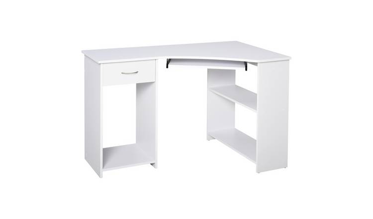 HOMCOM Wooden Corner Computer Desk with Keyboard Tray - White