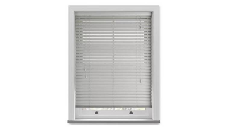 New Edge Blinds Grey Grained Faux Wood String Venetian Blind - 115cm x 150cm