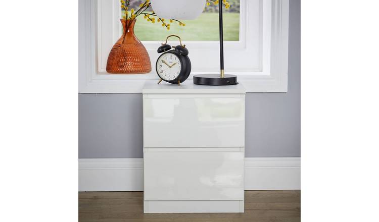 Home Source Lugano 2 Drawer Bedside Cabinet - White