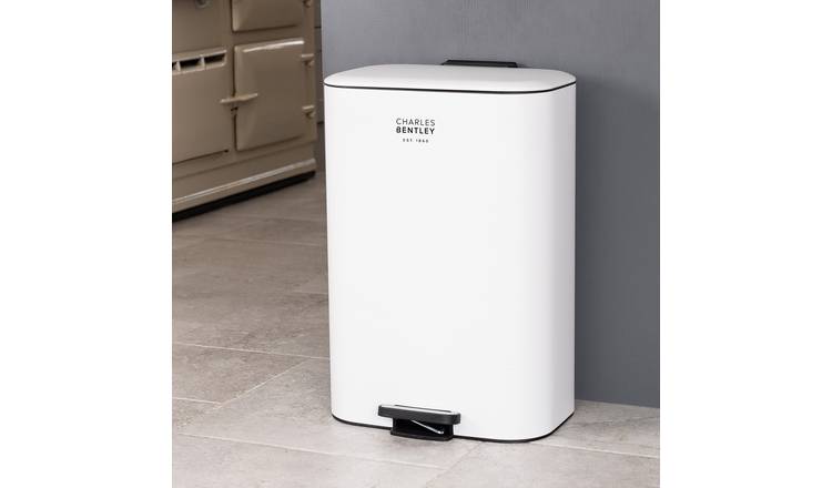 Charles Bentley 30L Slimline Rectangular Kitchen Pedal Bin - White