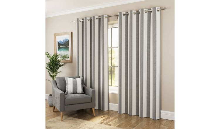 Enhanced Living Marlow Striped Blackout Eyelet Curtains - 117 x 137cm - Grey
