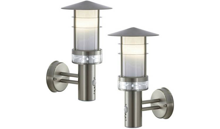Loops Direct Pack of 2 Stainless Steel and Wall Lantern - Brushed Steel