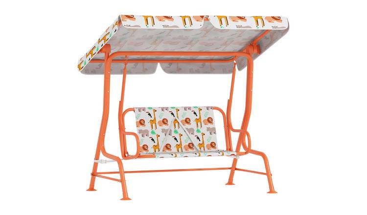 AIYAPLAY Adjustable Canopy Seat Belts 2 Seater Kids Swing Bench - Orange