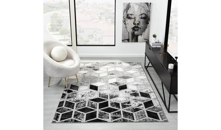 DS Living Carrara Marble Effect Rug - Dark Grey & Silver - 150x80cm