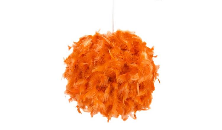 Happy Homewares Orange Genuine Feather Decorated Pendant Shade - 25cm