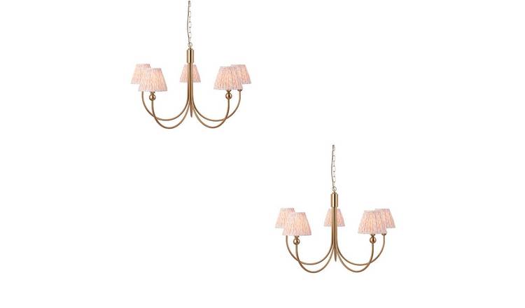 Loops Direct Set of 2 Steel and Fabric 5-Light Pendant - Brushed Aged Brass