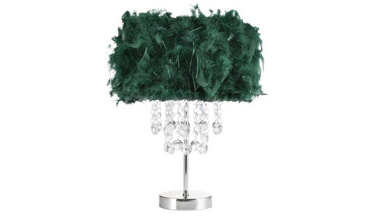 Happy Homewares Forest Green Feather with Waterfall Drops Table Lamp - 25cm