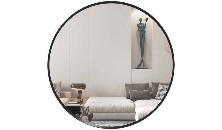 HOMCOM Minimalist Style Circle Wall Mirror - Black