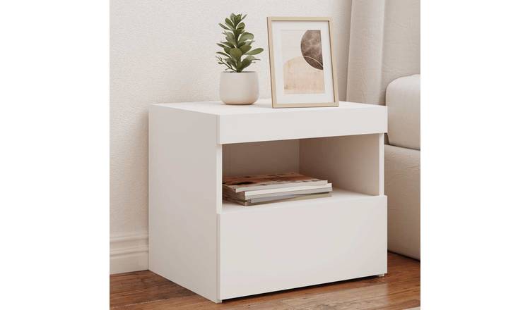 Walplus LED Engineered Wood Bedside Cabinet - White - 50 x 40 x 45 cm