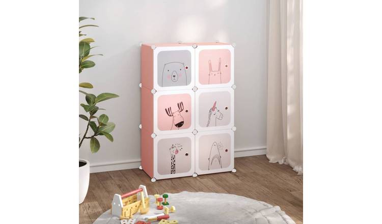 Walplus 6-Cube Plastic Storage Cube Organiser - Pink - 74 x 36.5 x 108 cm