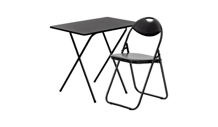 Harbour Housewares Wooden Folding Desk & Chair Set - All Black