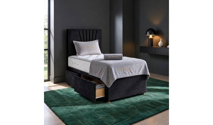 DS Living Elysian Single 2 Drawer Upholstered Divan Bed Frame - Black