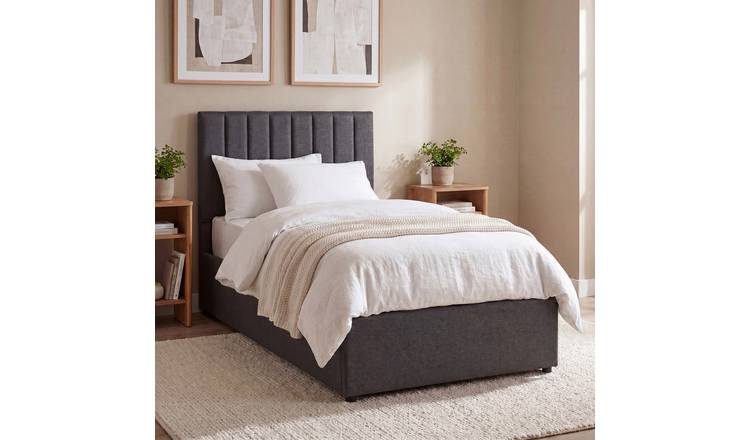 Vida Designs Vellaro Single Ottoman Linen Fabric Bed With Mattress - Dark Grey