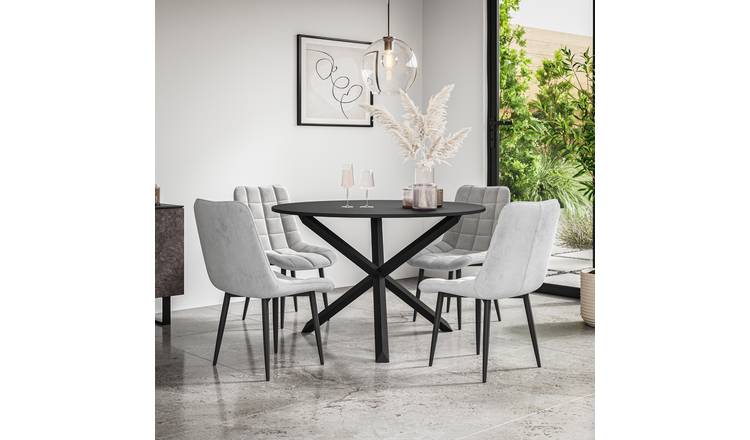 Furniture Online Malvern Nova Black Top Dining Table & 4 Grey Chairs