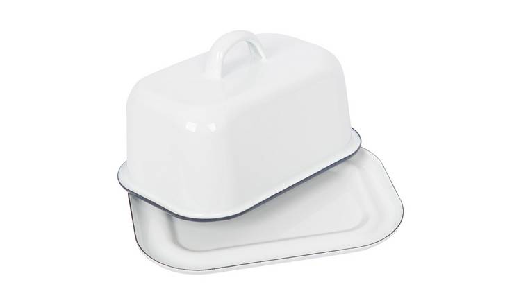 Argon Tableware White Enamel Butter Dish - Blue