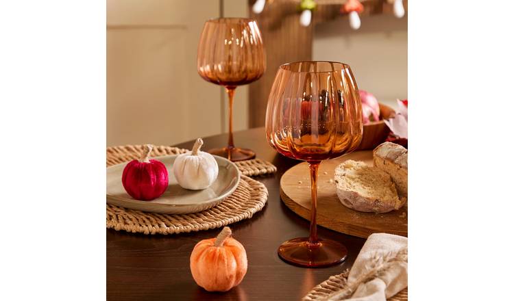 OHS 2 Pack Scalloped Autumn Plastic Wine Glasses - Rust