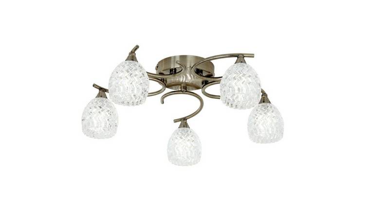 Loops Direct 41cm Diameter Steel Semi Flush Ceiling Light - Antique Brass
