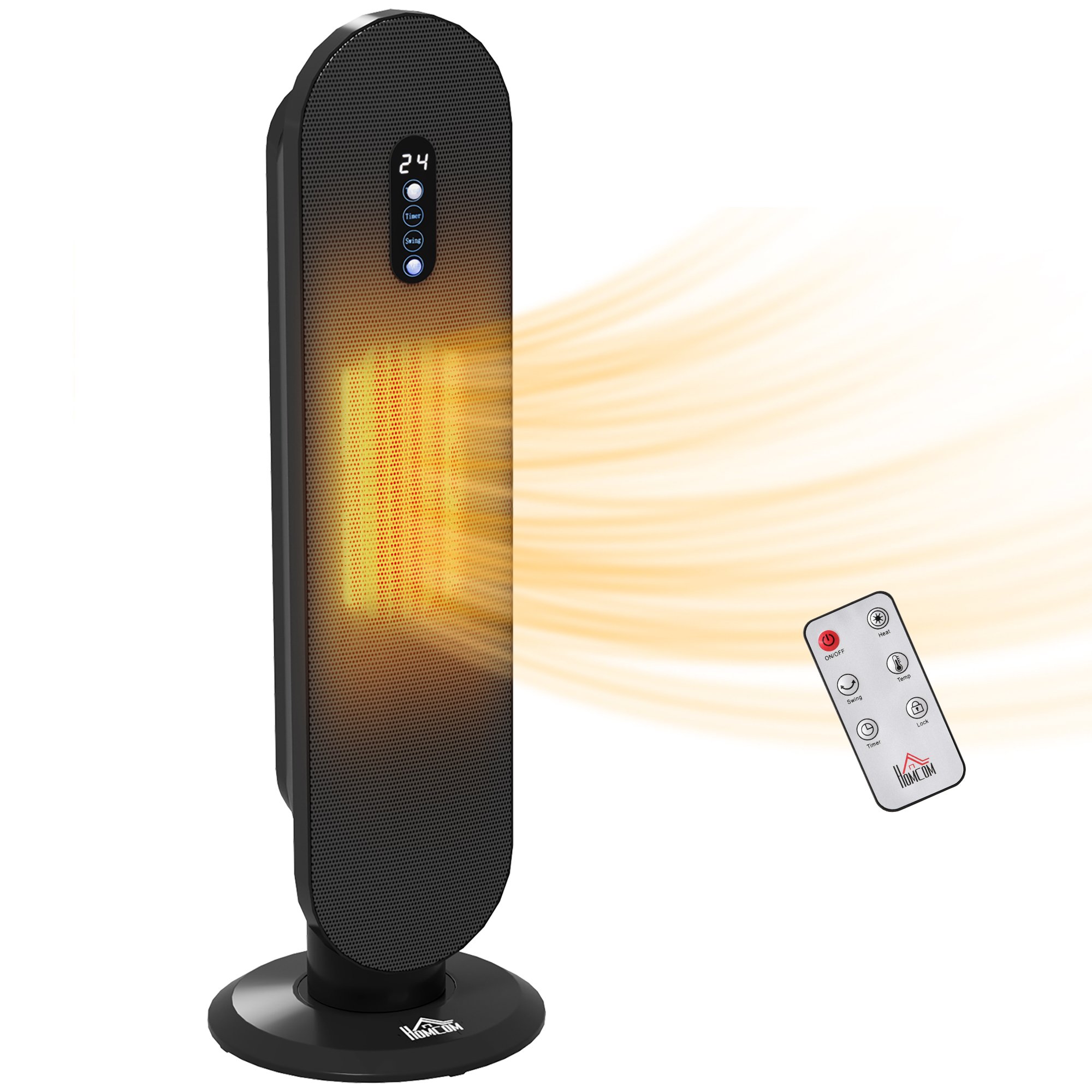 HOMCOM Electric Heater with 2 Heat and Remote Control - Black - Image 1