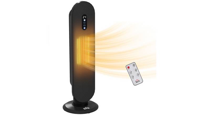 HOMCOM Electric Heater with 2 Heat and Remote Control - Black