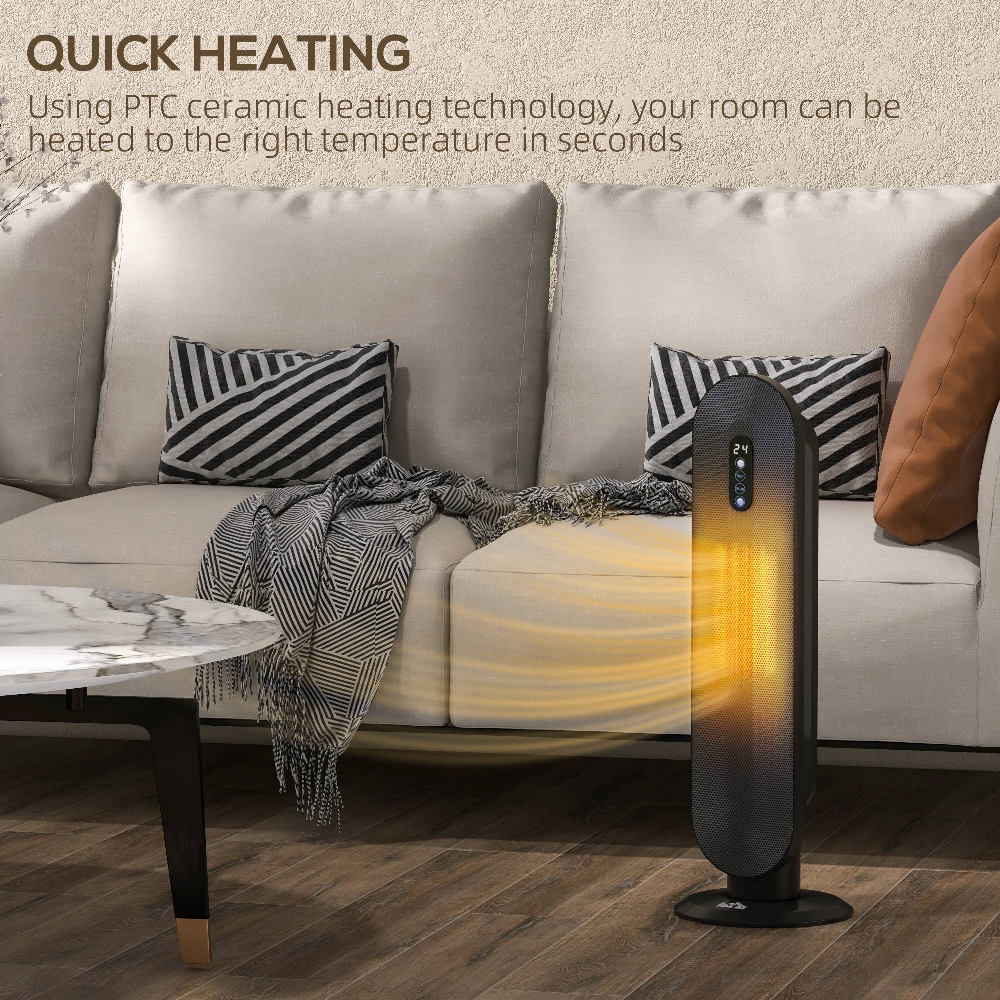 HOMCOM Electric Heater with 2 Heat and Remote Control - Black - Image 4