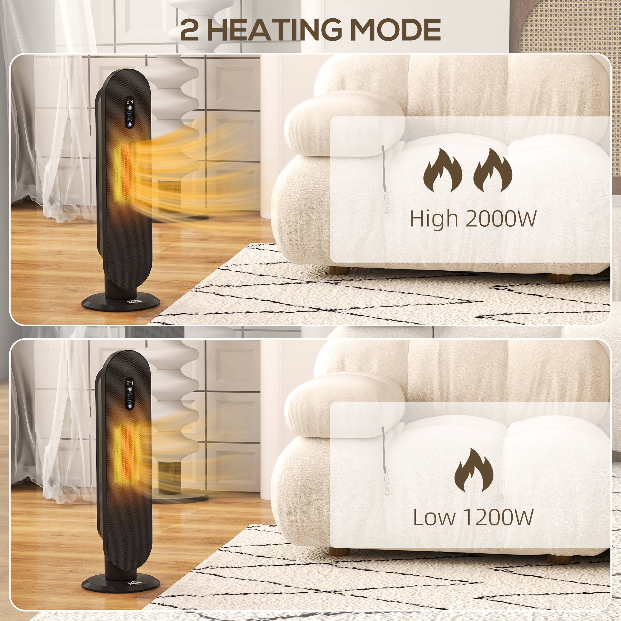HOMCOM Electric Heater with 2 Heat and Remote Control - Black - Image 5