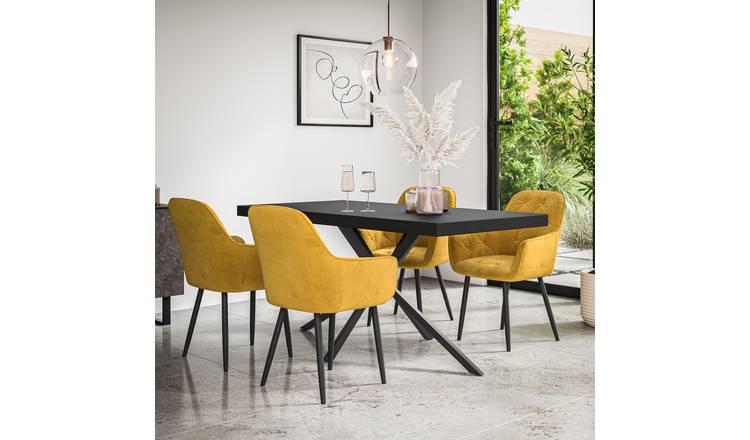 Furniture Online Donni Anika Black Top Dining Table & 6 Mustard Chairs