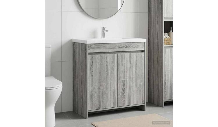 Walplus Engineered Wood Under Sink Cabinet - Grey Sonoma - 78.5 x 37.5 x 81 cm