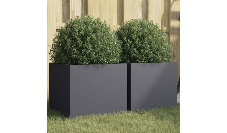 Walplus Pack of 2 Steel Garden Planter - Anthracite - 32 x 30 x 29 cm