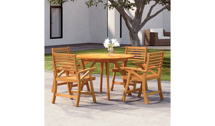 Walplus 5 Piece Solid Acacia Wood Garden Dining Set - Brown - 110 cm