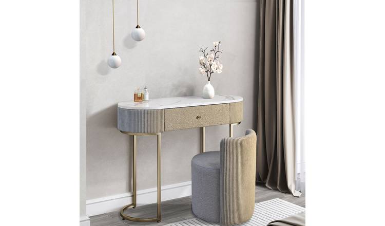CARME Home Romy Bouclé Dressing Table with Hattie Bouclé Stool- Mocha