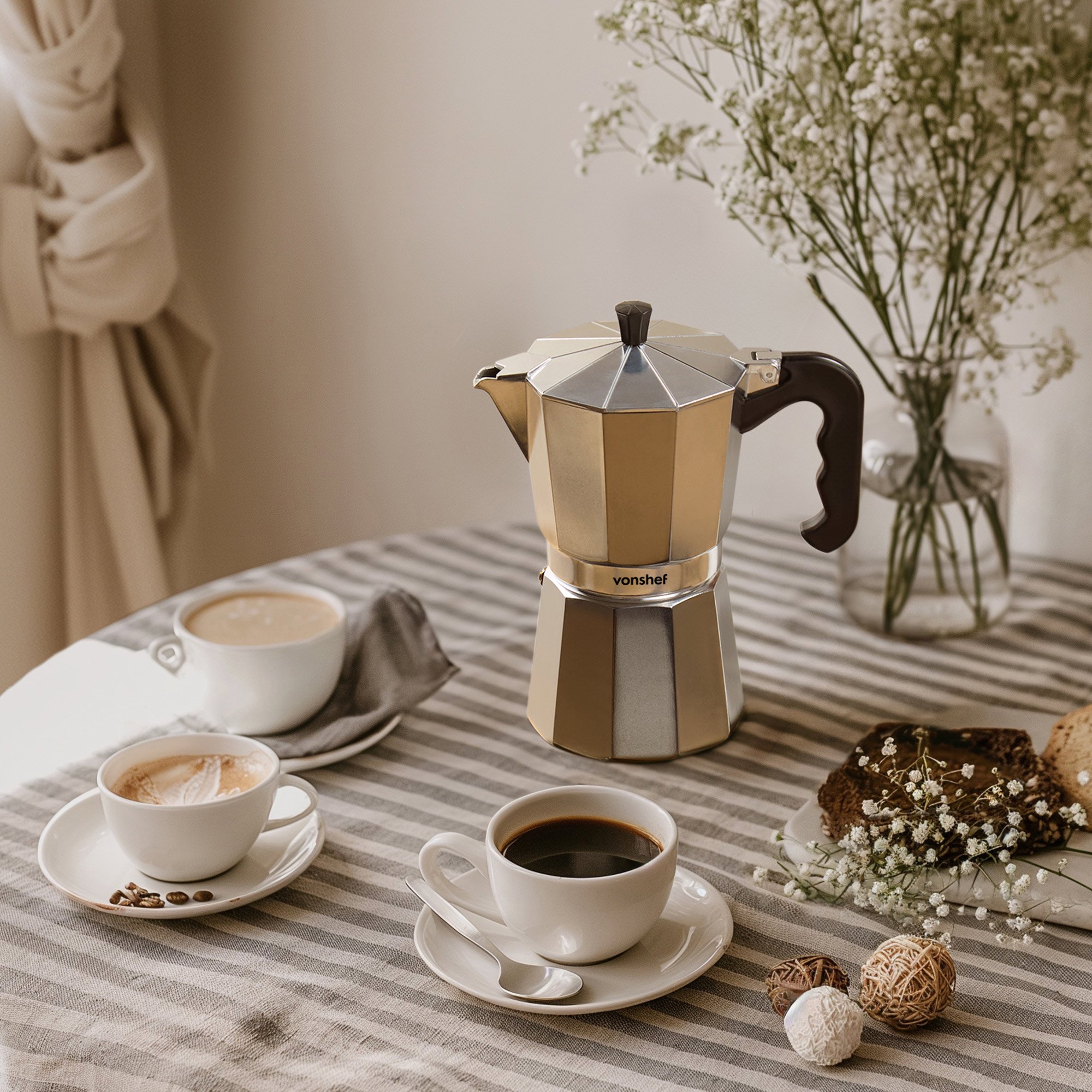 VonShef 9 Cup/450ml Italian Espresso Moka Coffee Maker - Silver - Image 2