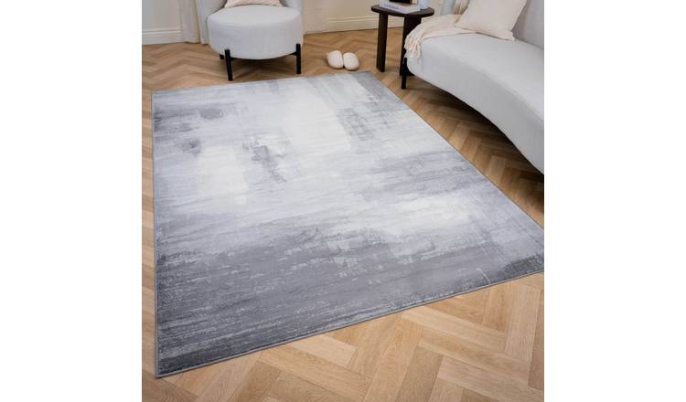 The Rugs Grey Elaris Abstract Brushstroke Distressed Rug - 80 x 150cm