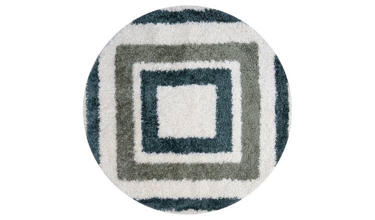 The Rugs Green Moodi Border Round Shaggy Rug - 120cm