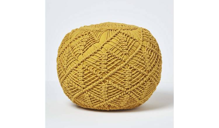 Homescapes Crochet Knitted Pouffe – 35 x 40 cm – Mustard