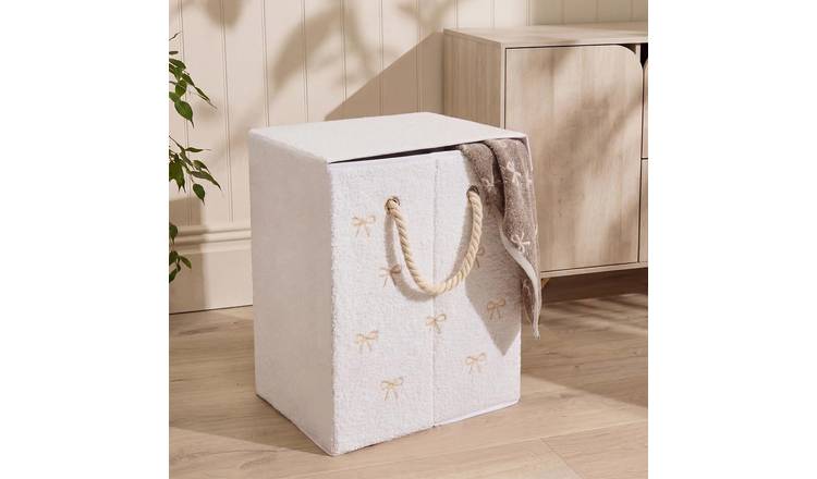 OHS Bow Boucle Foldable Laundry Basket - Natural