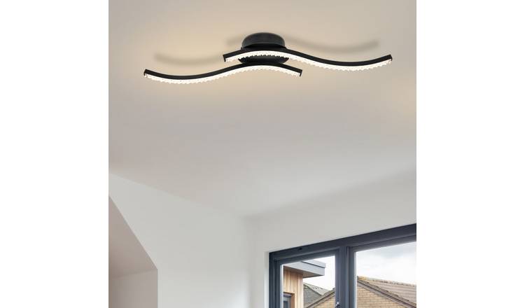 Cosylyte Kenworth 2 Light Integrated LED Modern Wavy Ceiling Light - Matt Black