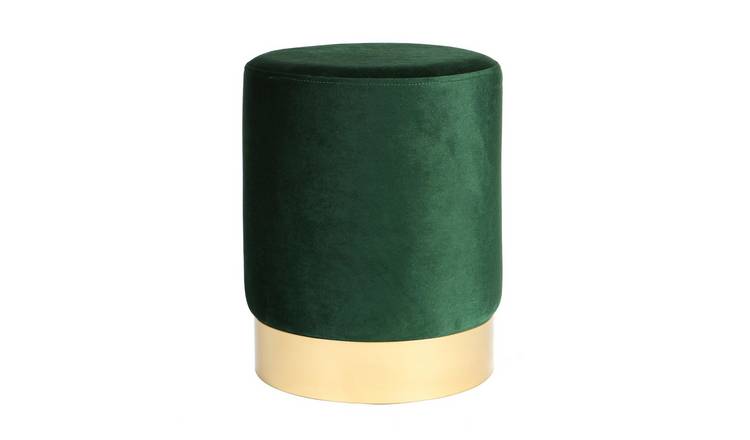 Harbour Housewares Round Velvet Pouffe - Green